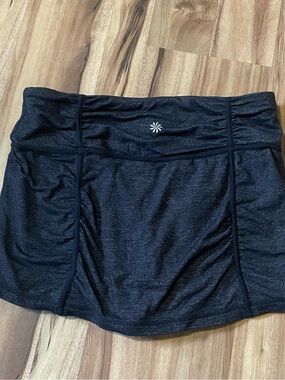 Athleta Hatha Yoga Skort Charcoal Black Space Dye Ruched Mini Skirt Sz M